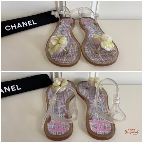 Authentic CHANEL Pink CC Clear Camelia Jelly Strap Flip Flops Flat Sandals 36/6 - Picture 4 of 14